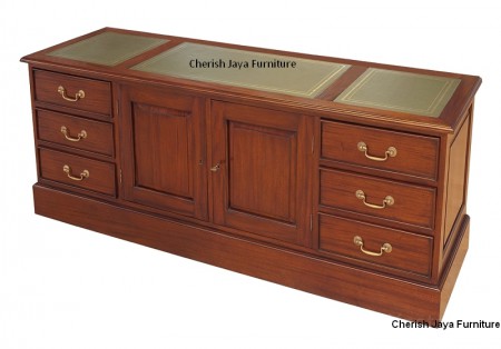 BU 102-ML  Name: Side Board Size: W=180 x D=50 x H=60 cm Wood: Mahogany  All drawers from all designs with wooden rail. With Leather and Gold print.